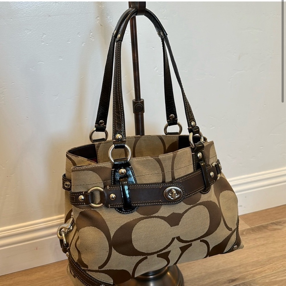 Coach Brown and Tan Signature Tote - Picture 2 of 8